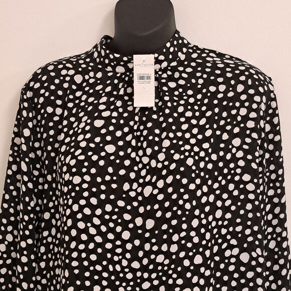 Ann Taylor Factory White Polka Dot Long Sleeve Blouse NWT Misses Size Large - Picture 6 of 10